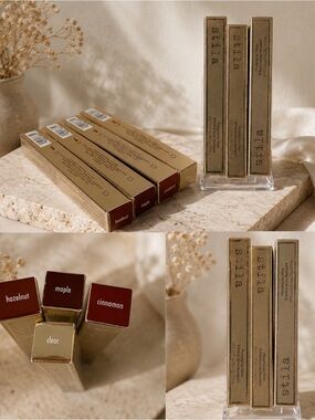 Stila Plumping Lip Glaze tubes in shades Cinnamon,  Hazelnut, Maple, Clear